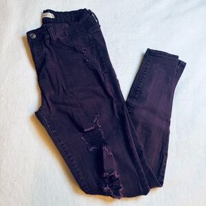 Cello Women's Distressed Dark Purple Skinny Jeans
